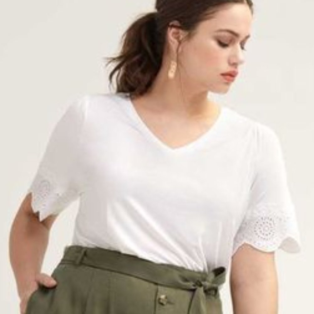 NWOT In Every Story T-Shirt with Short Flutter Sleeves & Embroidery